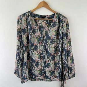 Lucky Brand Beautiful Floral Snap Wrap Long Sleeve Blouse L